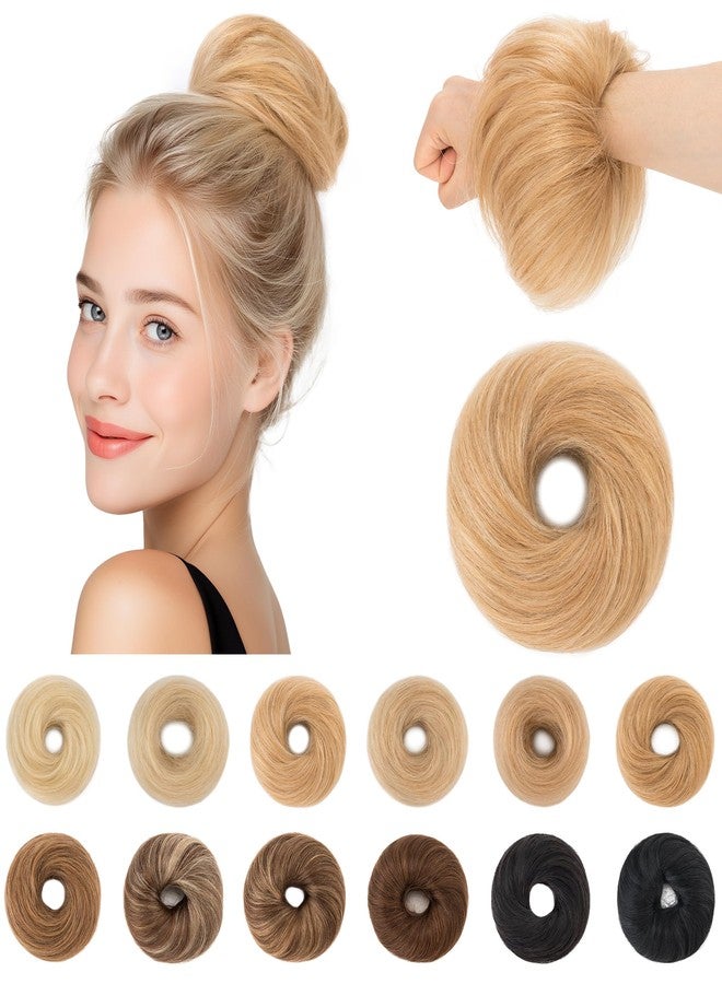 SEGO Human Hair Messy Bun Hairpieces Real Hair Bun Scrunchies 25g Natural Smoothed Tousled Updo Donut Chignon Ponytail Extensions for Women Girls-S-#12RP613R Golden Brown&Bleach Blonde - Image 1
